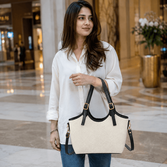 Bucket Canvas Bag Beige & Black - astorebags.pk