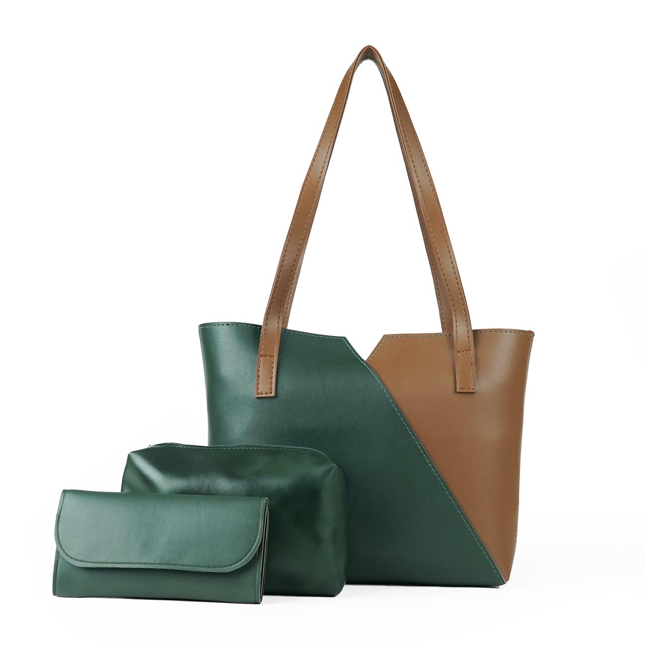 Criss Cross set of 3 Green & brown - astorebags.pk