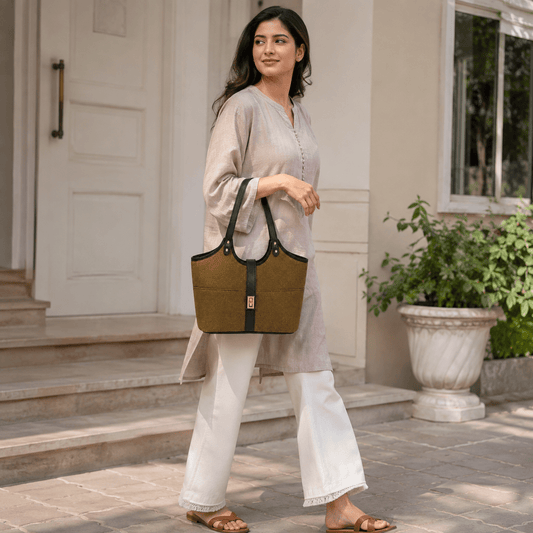 Mira Canvas Bag brown & black - astorebags.pk