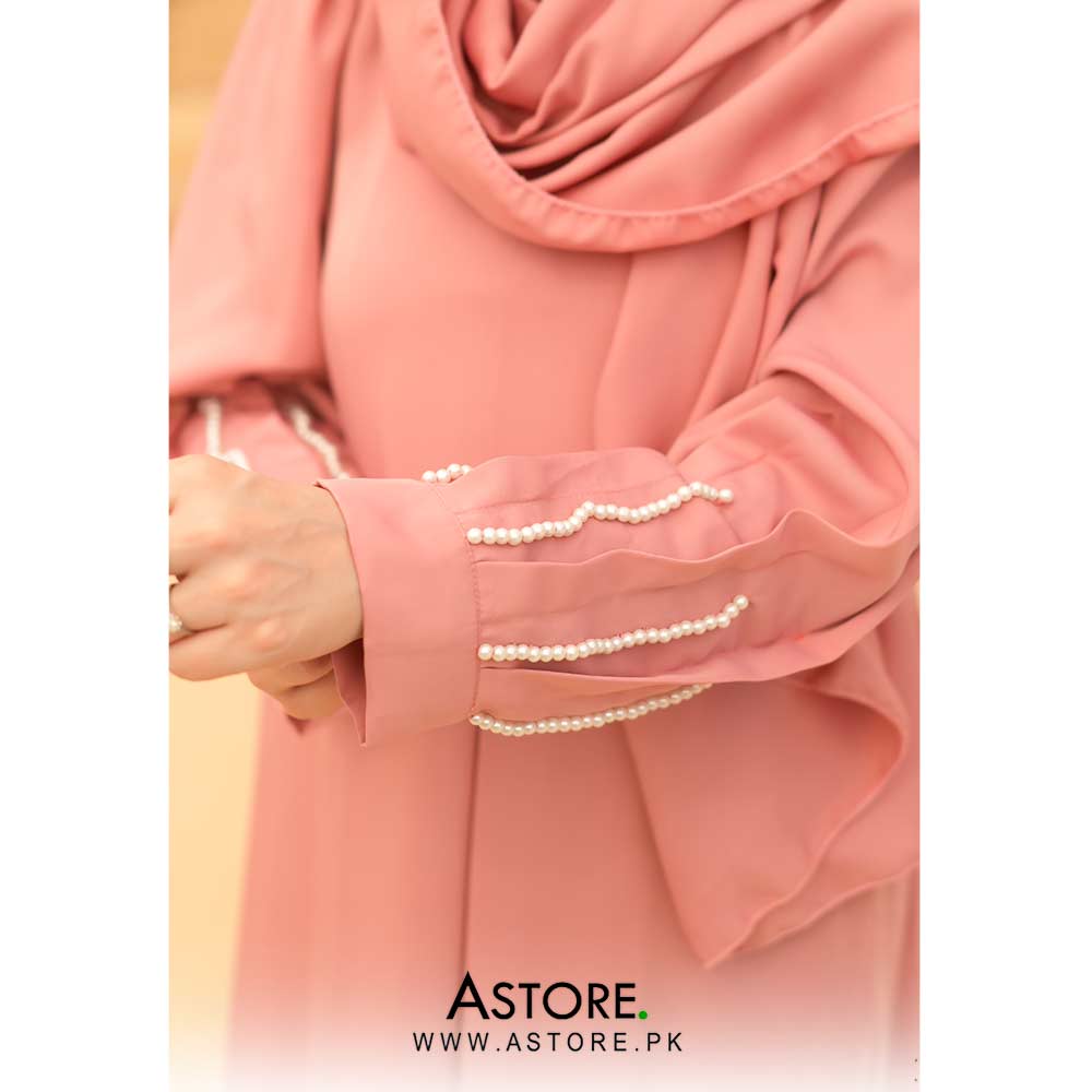 Pearls slit abaya pink