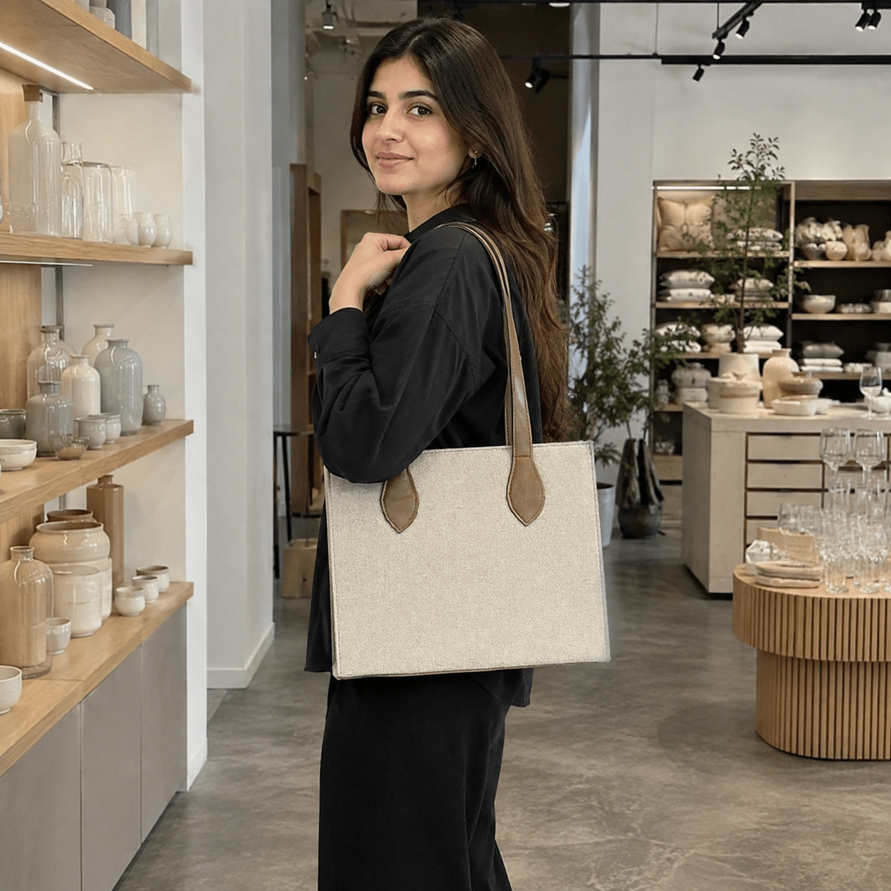 Box Canvas Beige & Brown - astorebags.pk