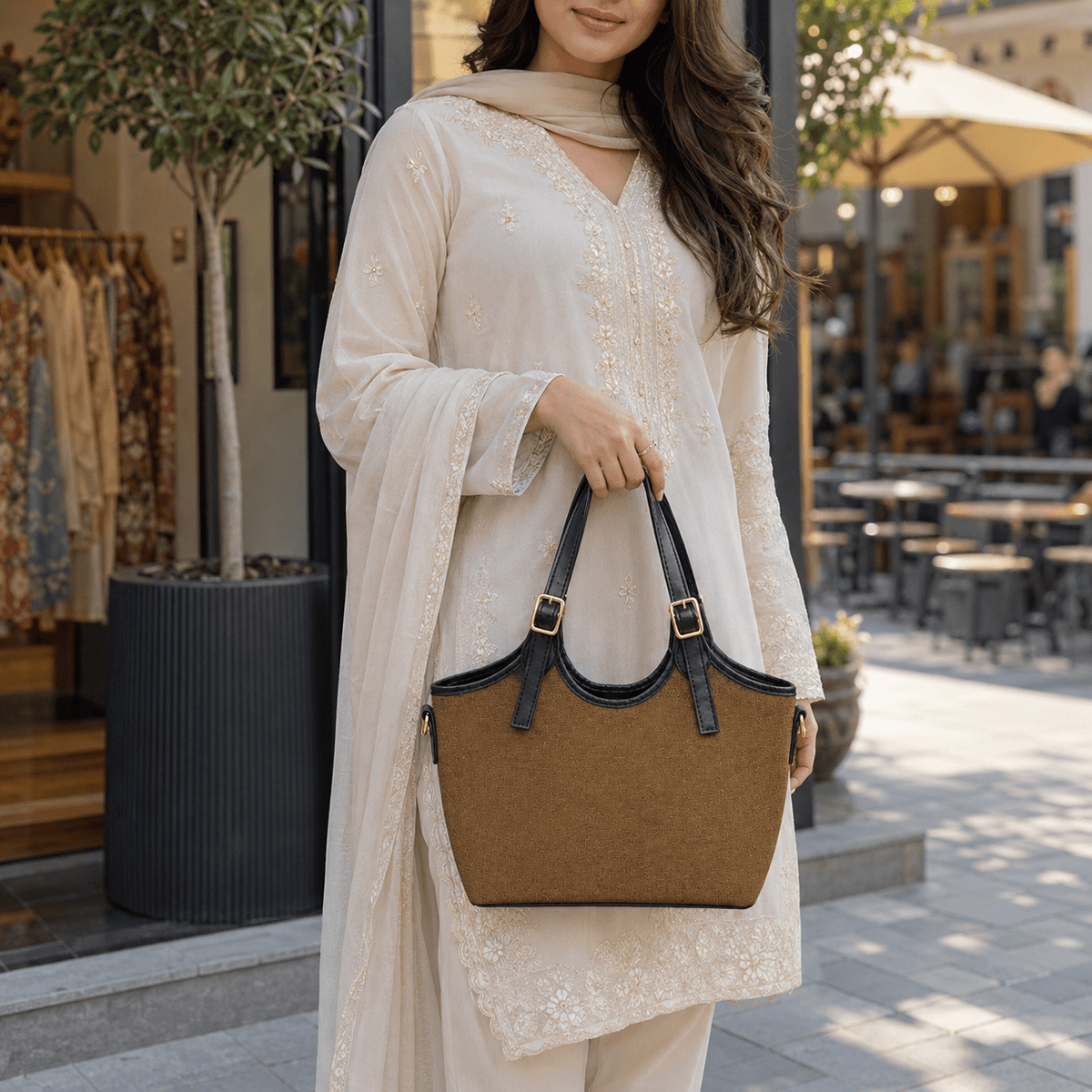 Bucket Canvas brown & black - astorebags.pk