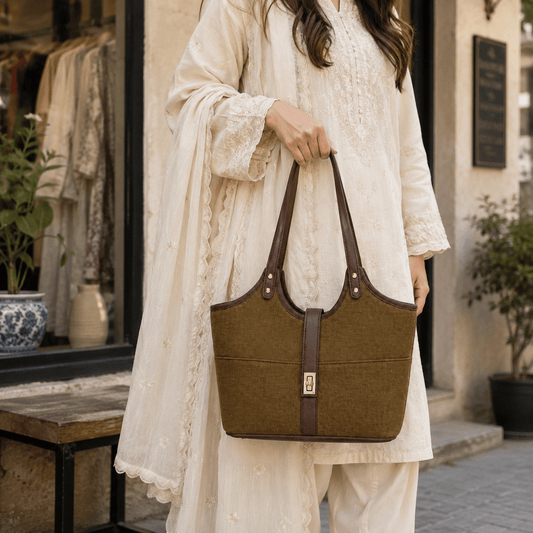 Mira Canvas Bag Brown - astorebags.pk