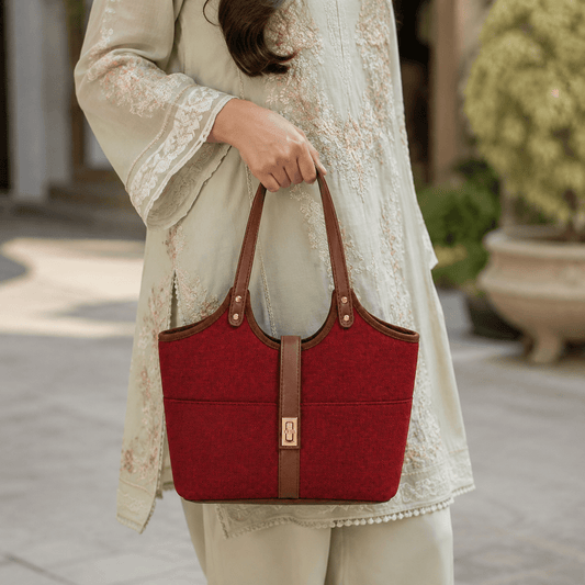 Mira Canvas Bag Maroon & Brown - astorebags.pk