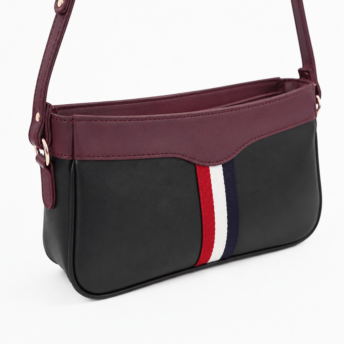 Riviera Stripe Bag Black & Maroon - astorebags.pk