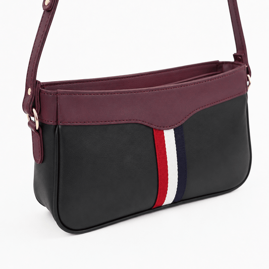 Riviera Stripe Bag Black & Maroon - astorebags.pk