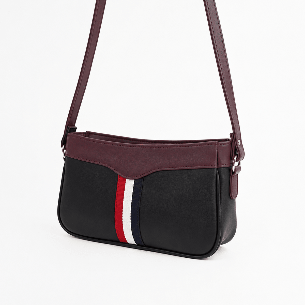Riviera Stripe Bag Black & Maroon - astorebags.pk