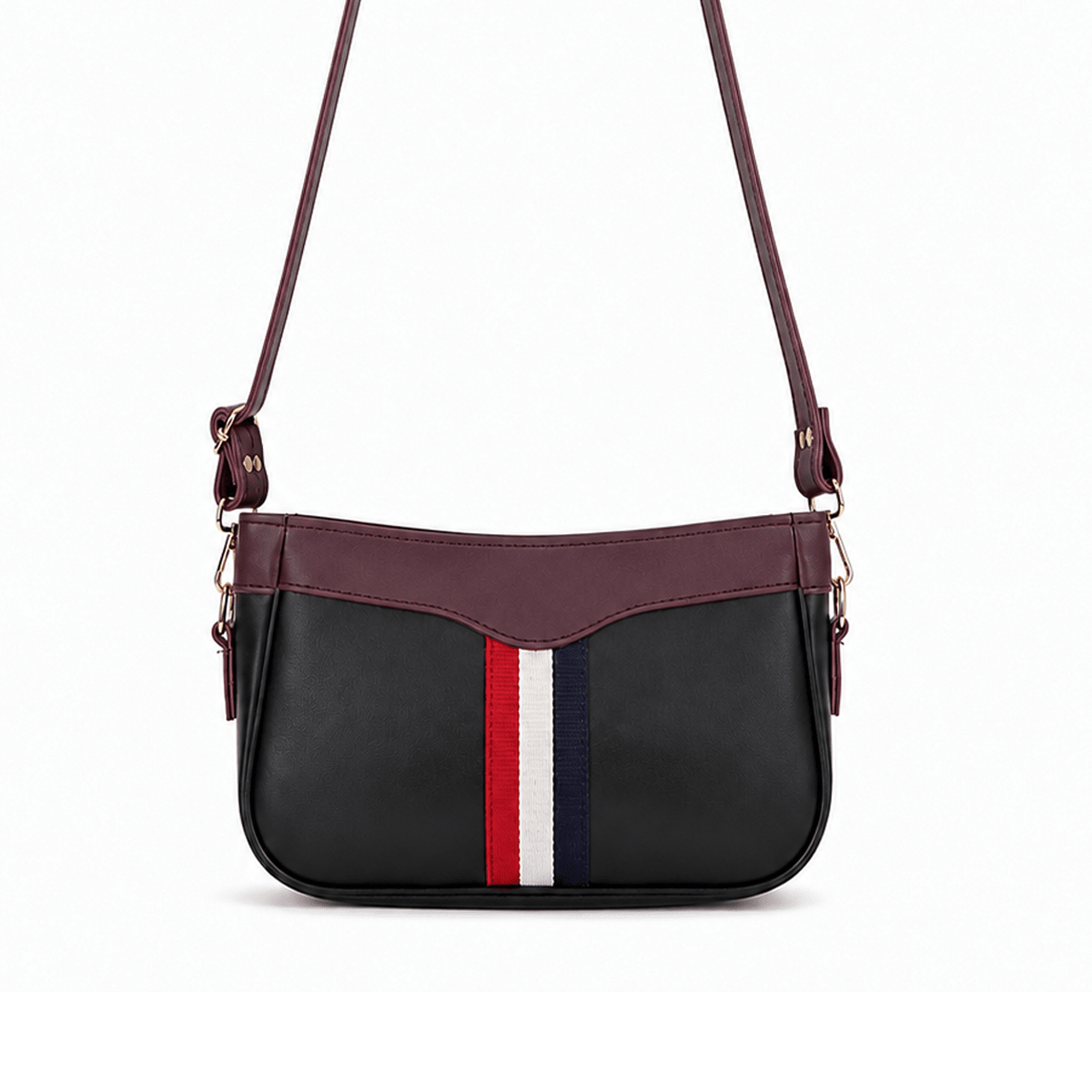 Riviera Stripe Bag Black & Maroon - astorebags.pk