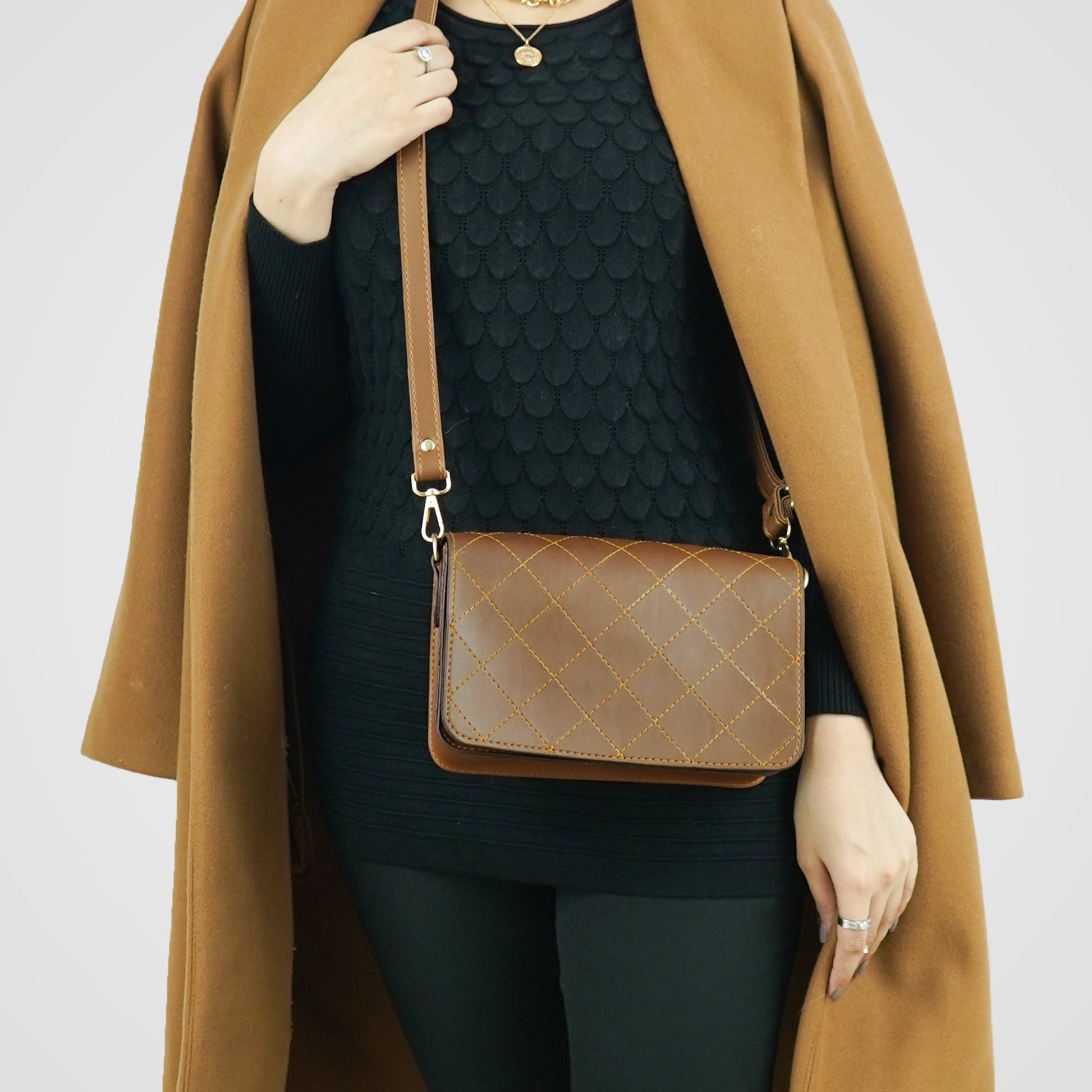 Cross Stitch Crossbody Bag Brown - astorebags.pk