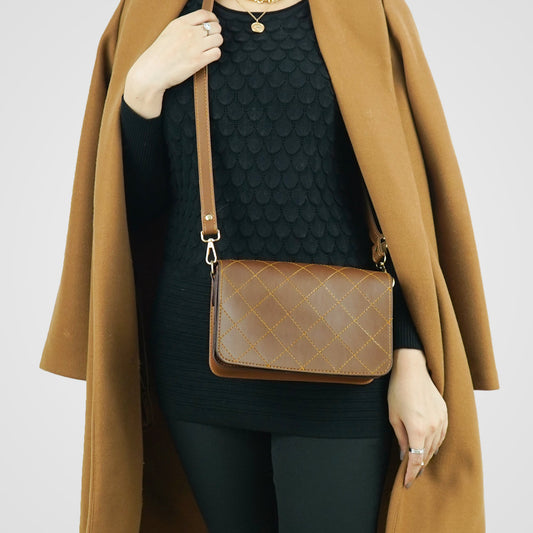 Cross Stitch Crossbody Bag Brown - astorebags.pk