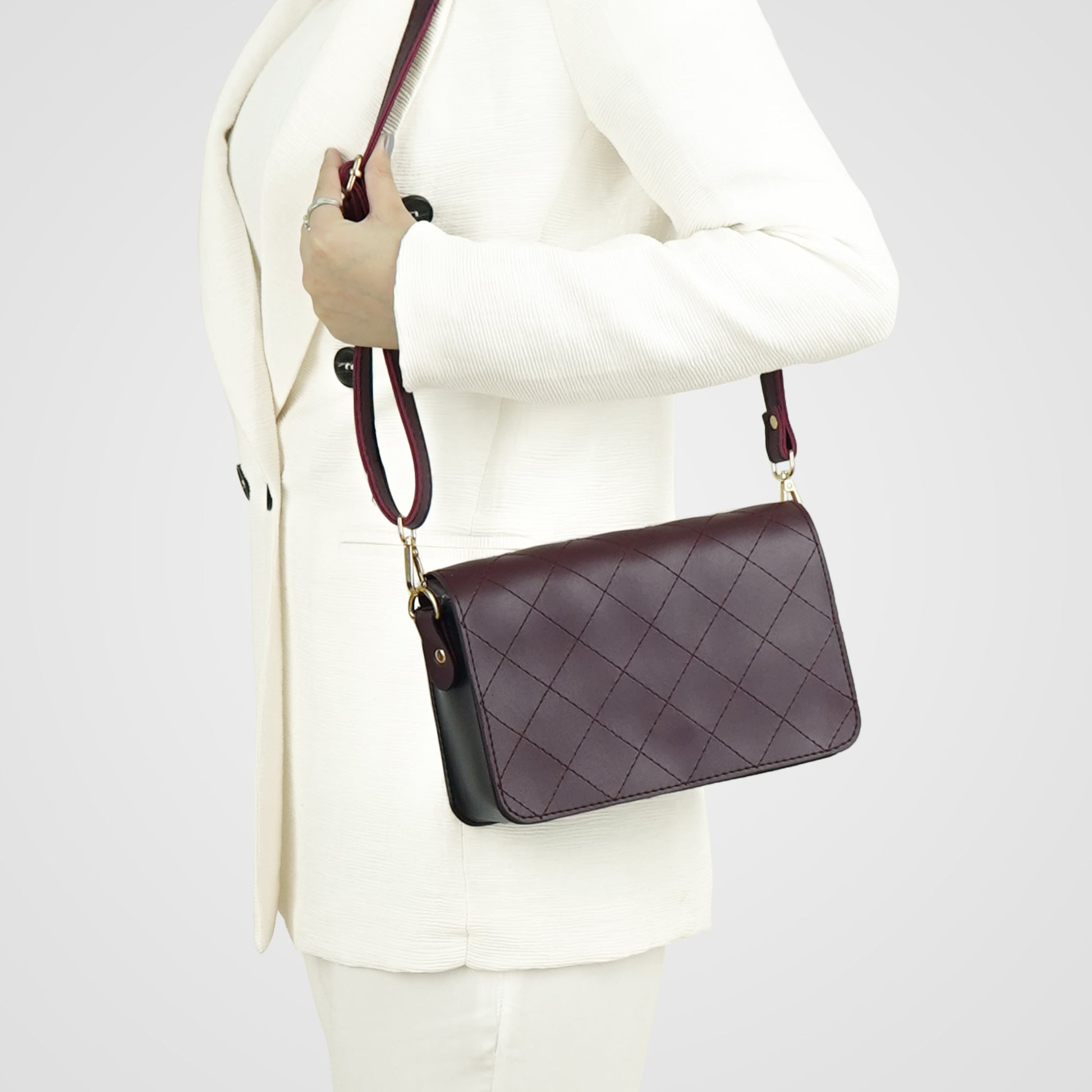 Cross Stitch Crossbody Bag maroon - astorebags.pk