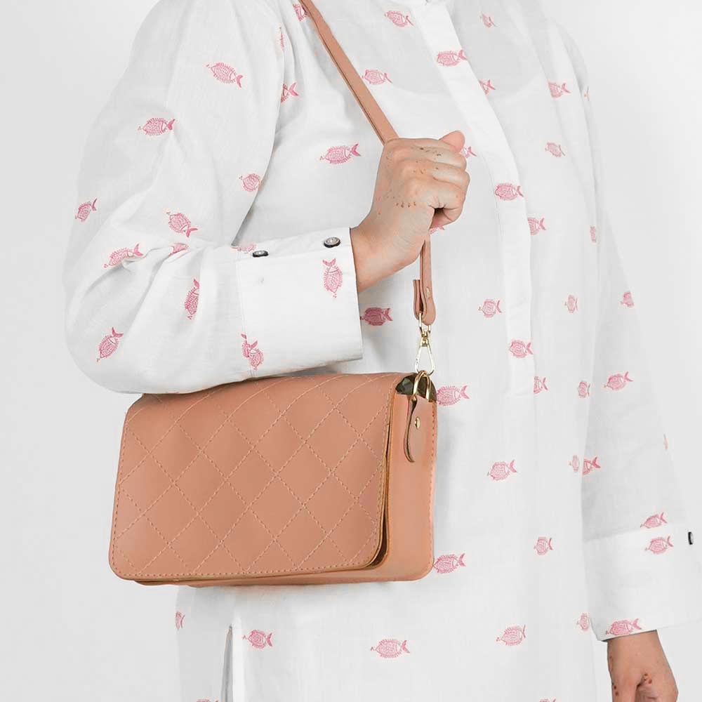 Cross Stitch Crossbody Bag Peach - astorebags.pk